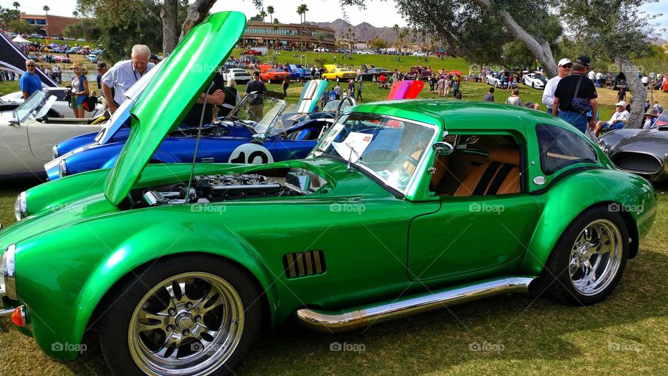 Super cool emerald green custom coupe on display at a Arizona car show.