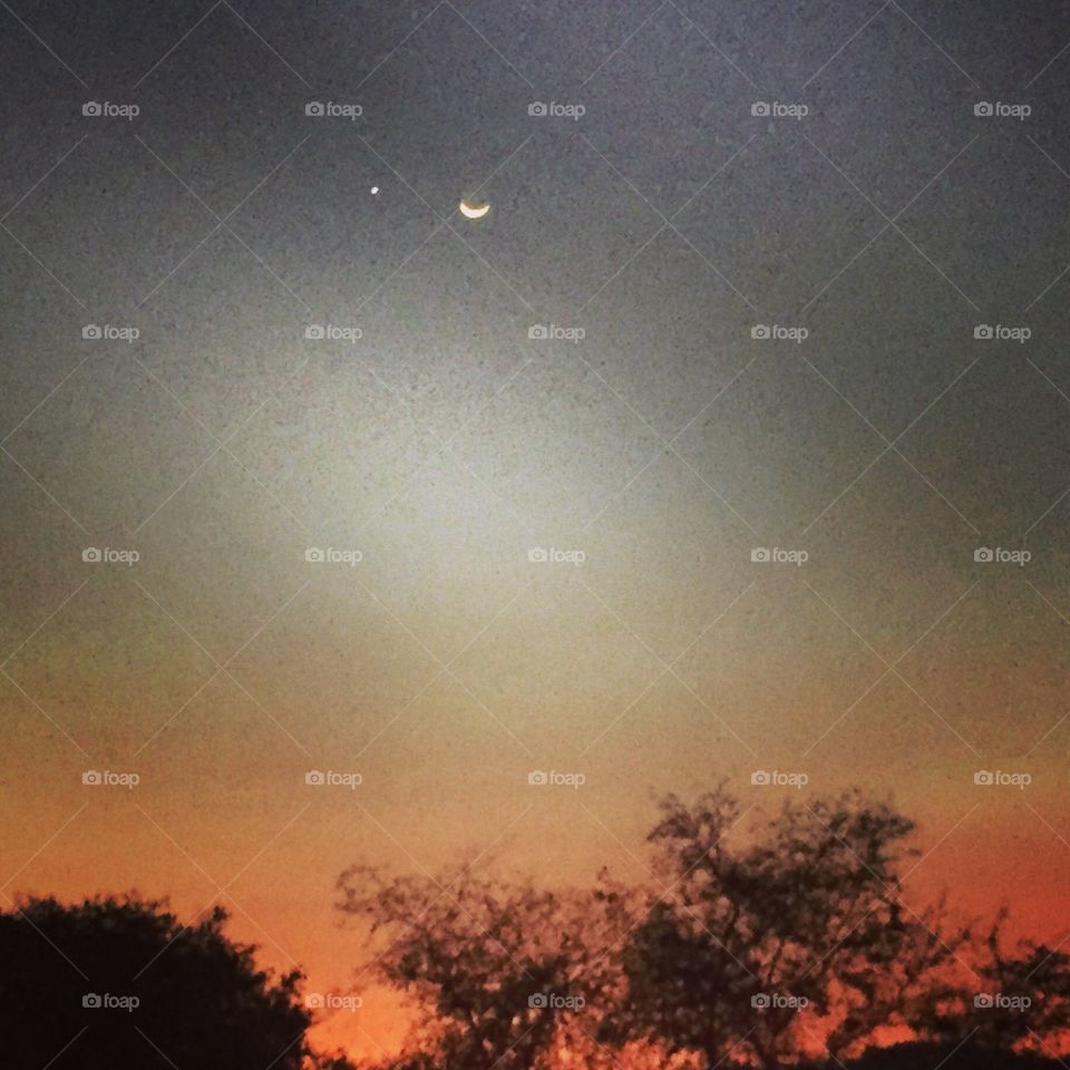 Small town sky. Sunset in my small town in Puebla, Mexico. You can see Venus next to the moon. 