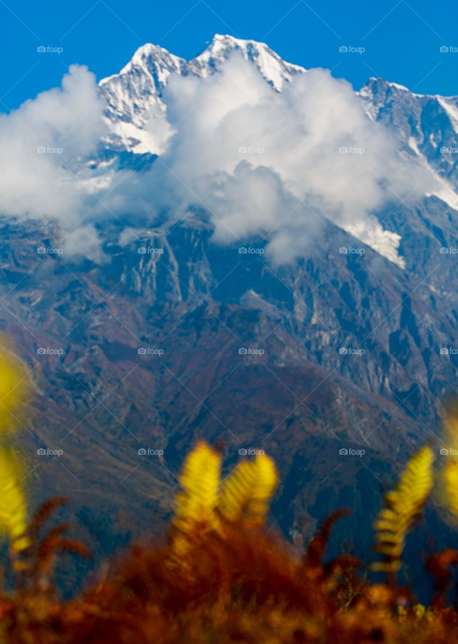 first sign of autumn on the mountains