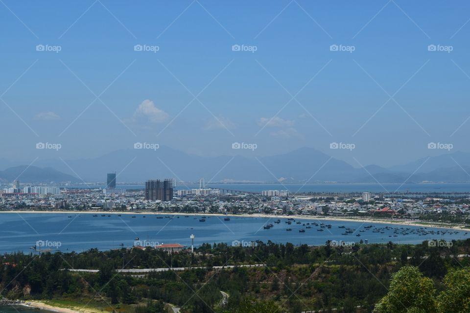 Skyline of Da Nang (Vietnam). Picture taken from the Monkey Mountains in Da Nang a western style city in Vietnam. 