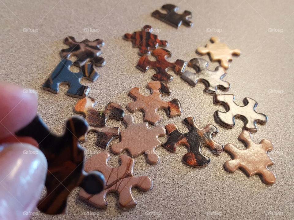 High angle view of puzzle pieces