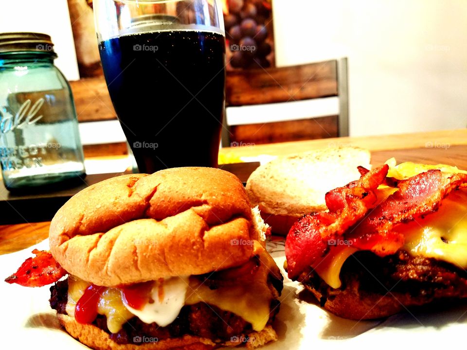 Bacon burgers and a good stout beer