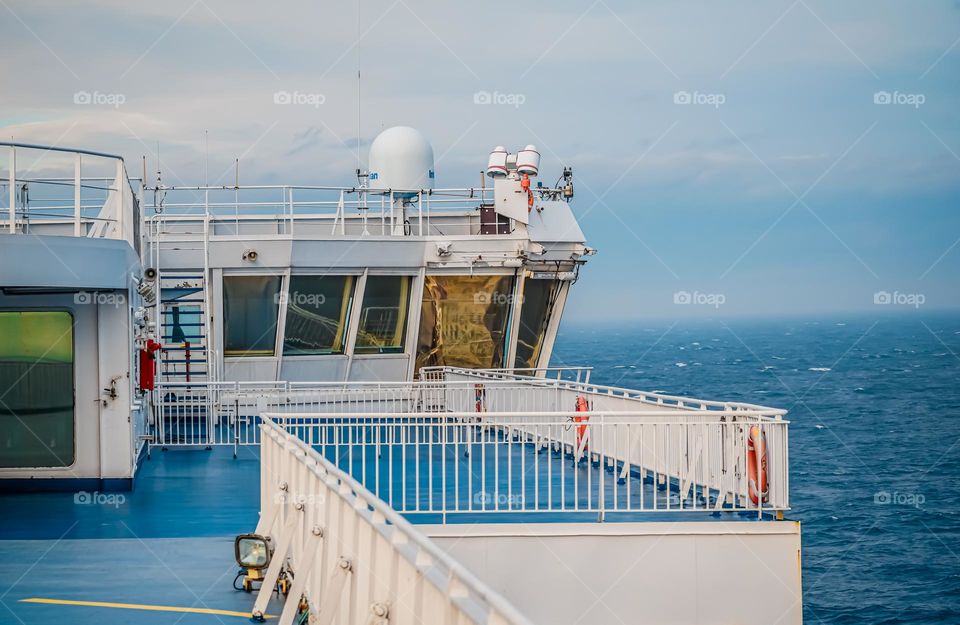 captain's bridge of a large ferry in the Baltic Sea