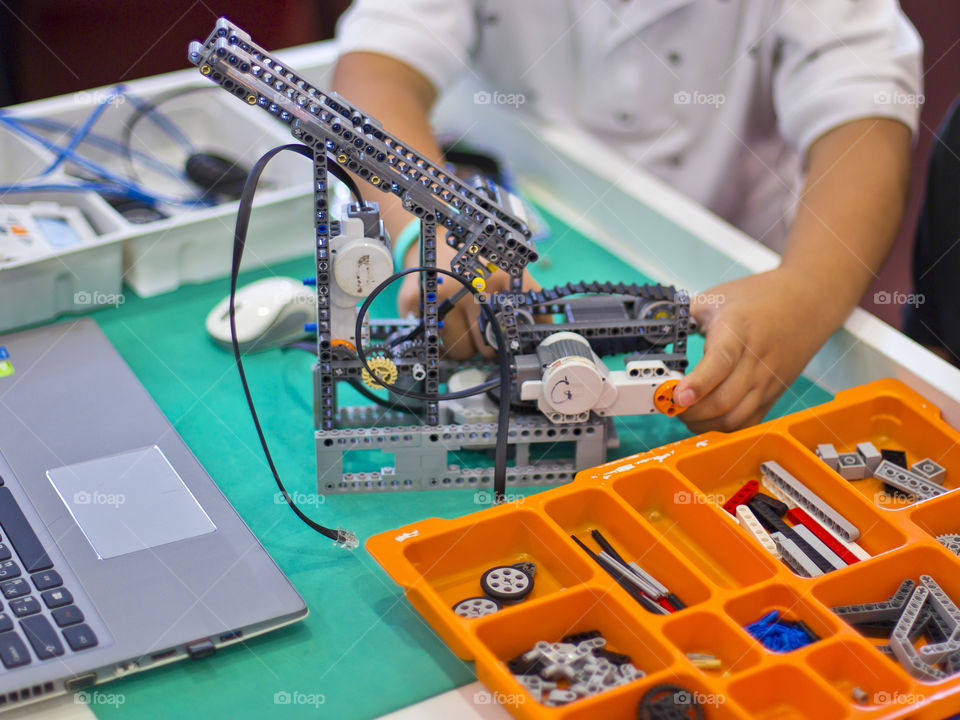 close up of kid experiment about technology