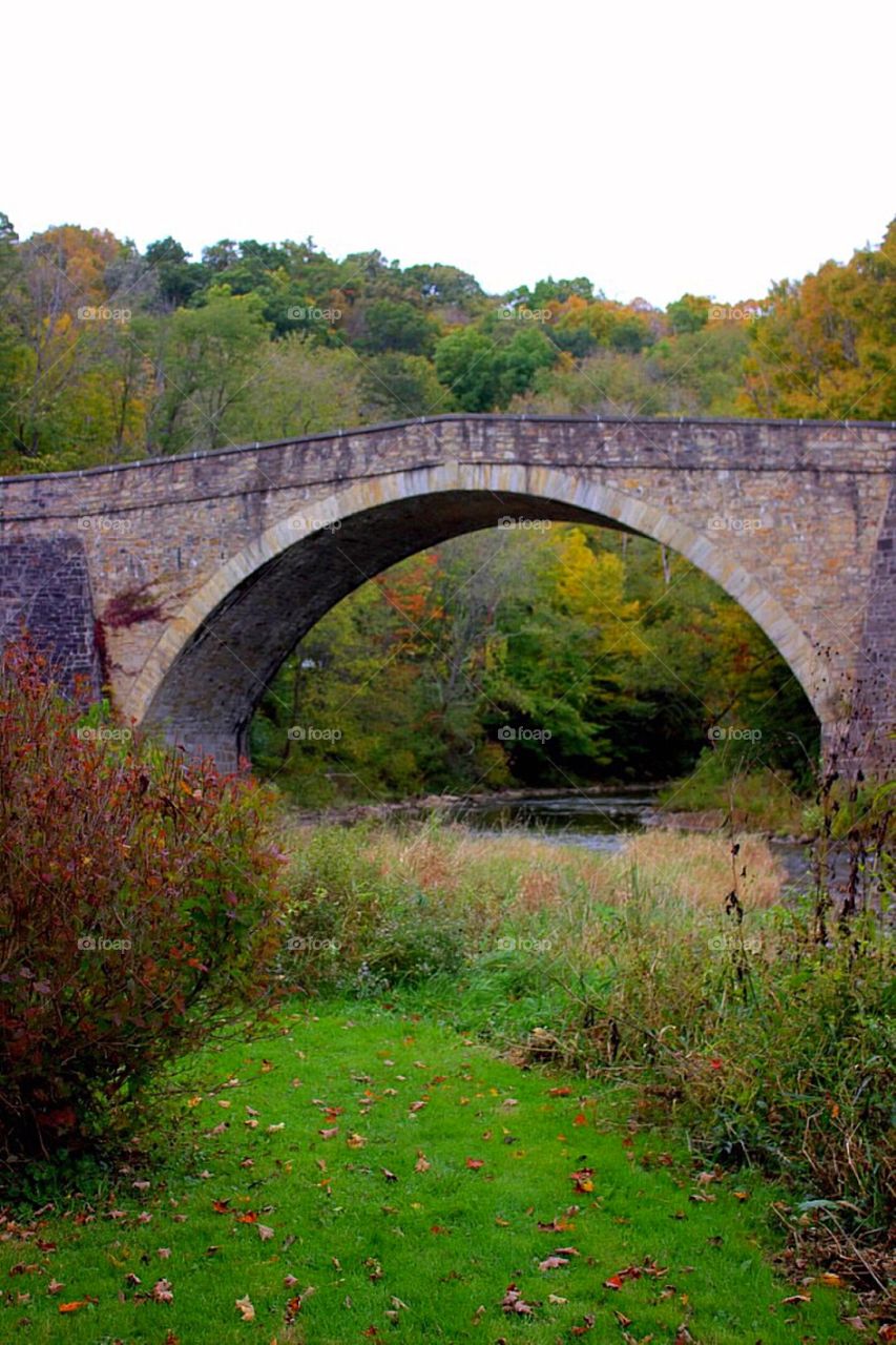 Historic Casselman Bridge in Autumn. 