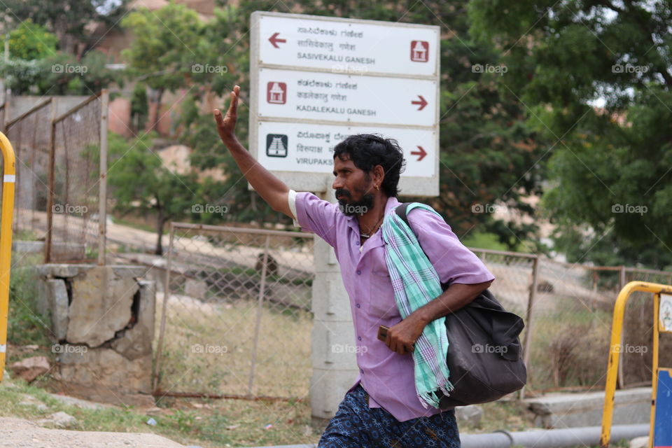 stopping bus for taking his journey