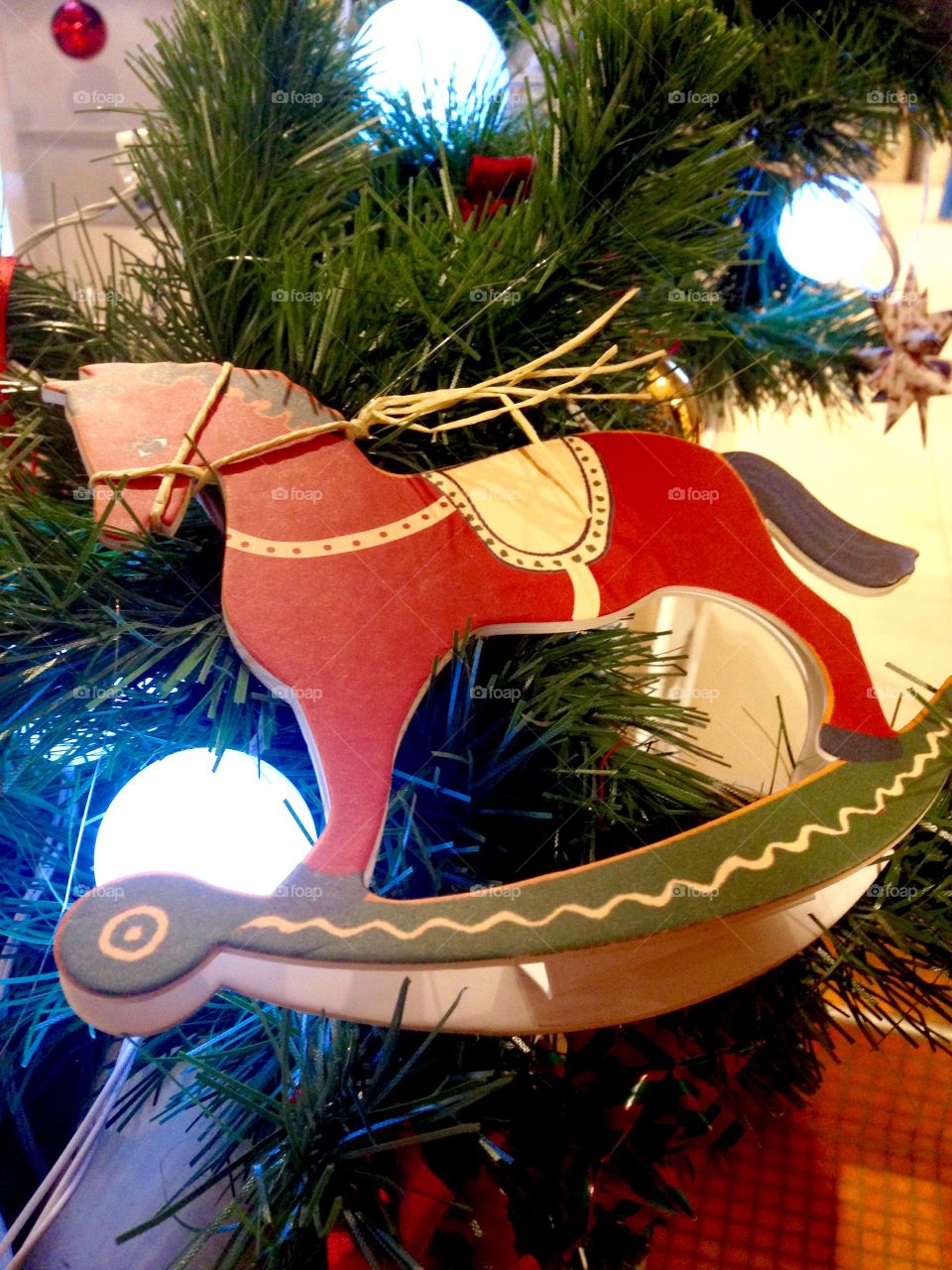 Christmas decorations, red wooden horse 