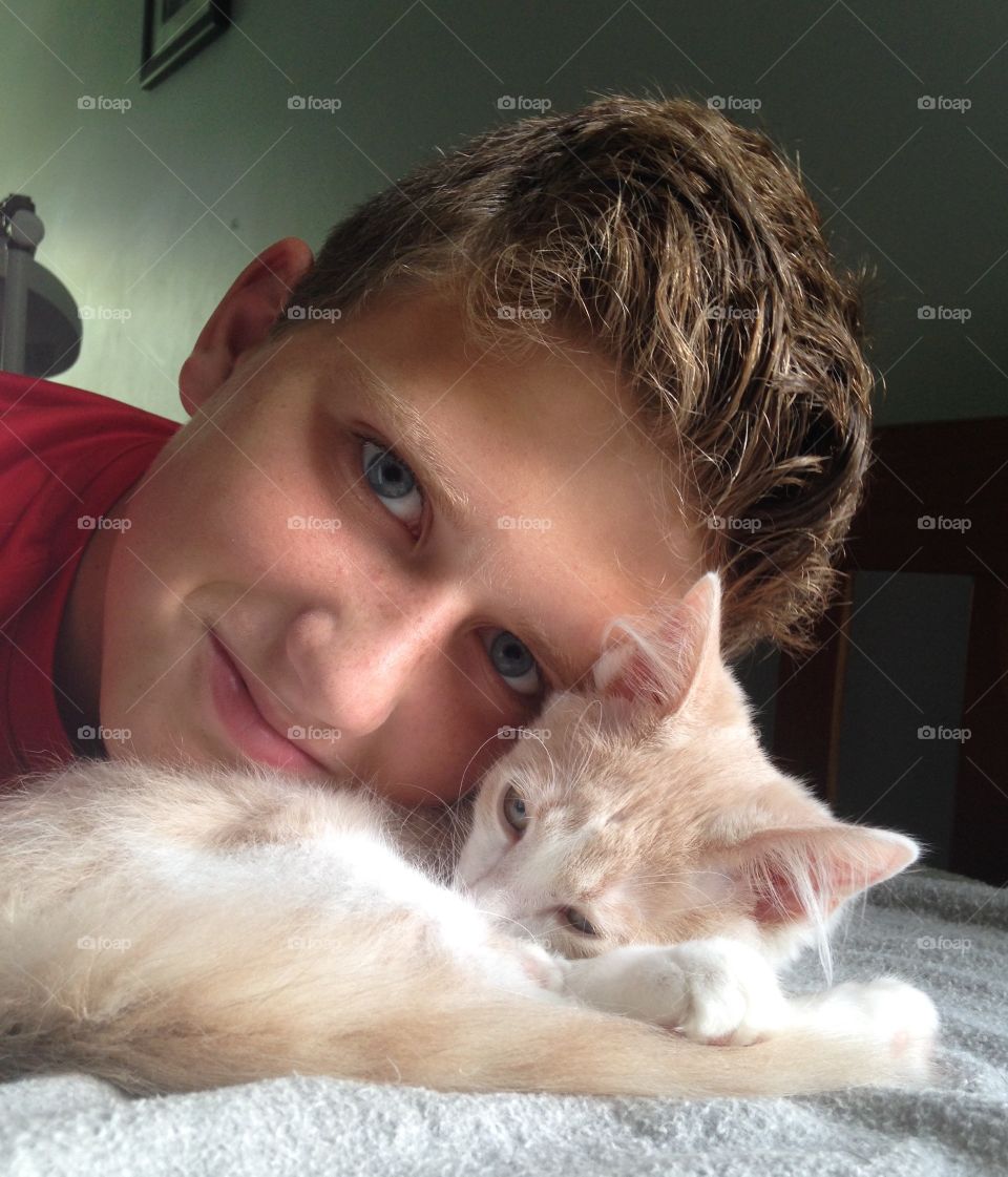 Boy and his cat