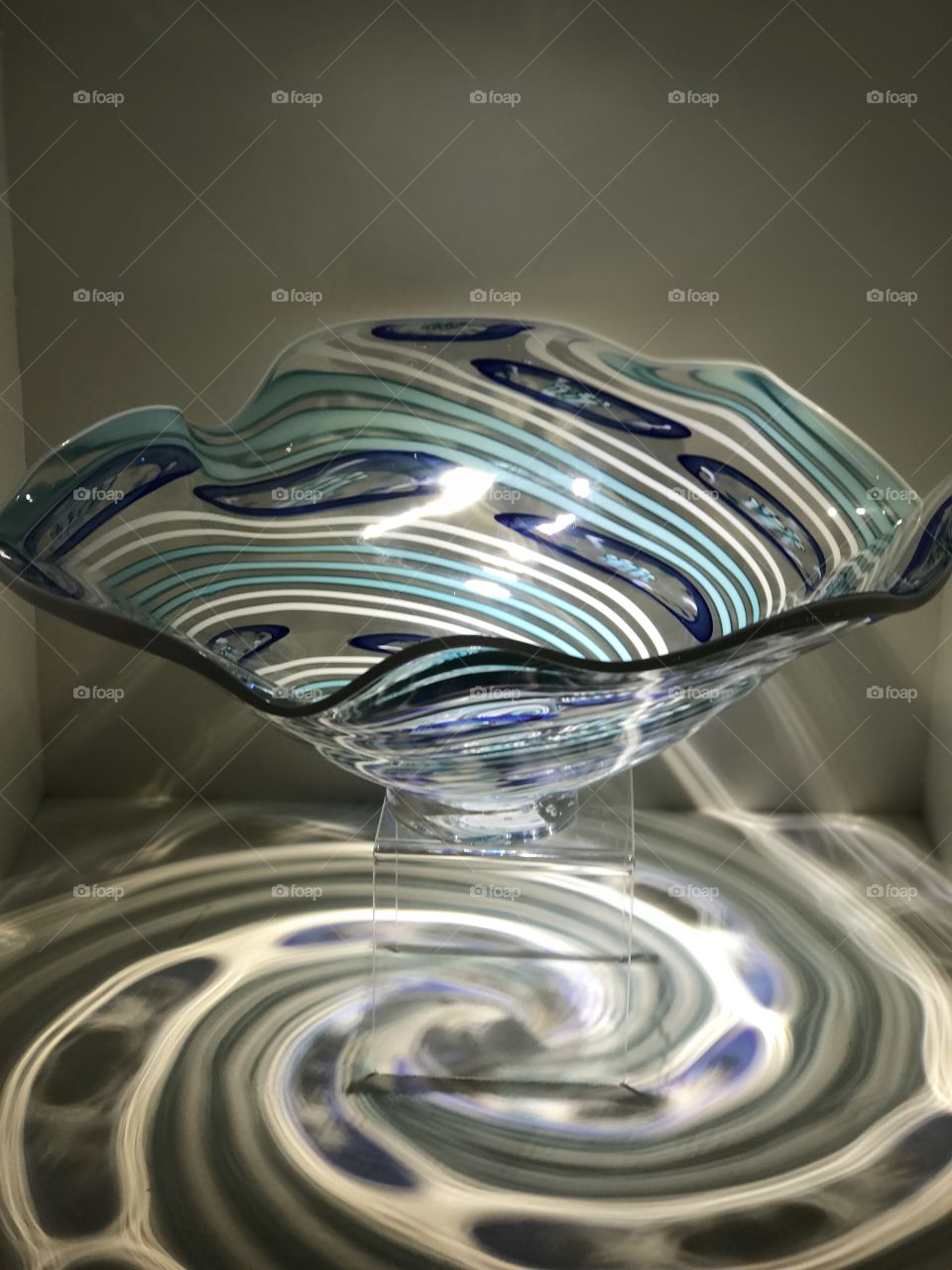 Glass bowl on display at Whimberley Glass Works located in the city of San Marcos, TX
