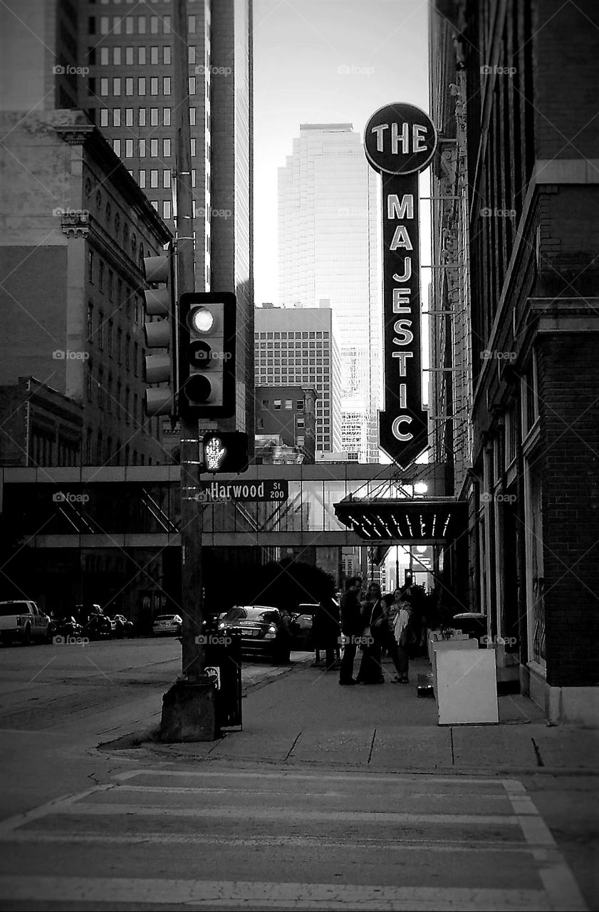 Downtown Dallas Texas Majestic Theater in Black & White