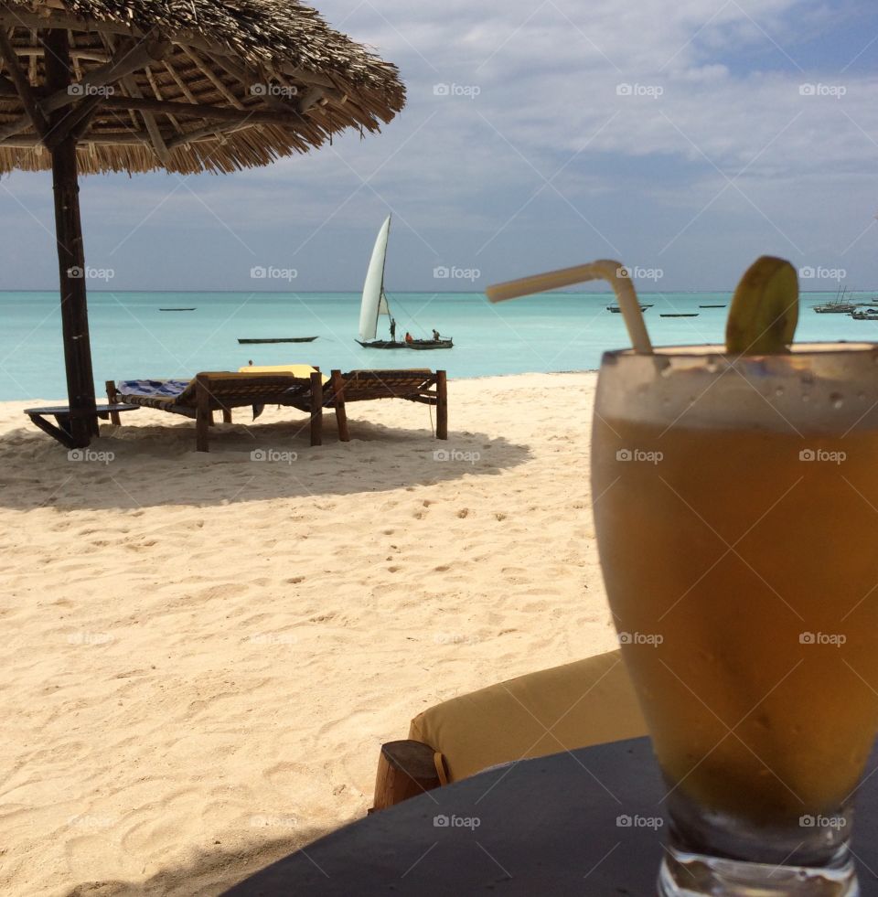 Cocktail time. Tropic beach Nungwi, Zanzibar Island, Tanzania