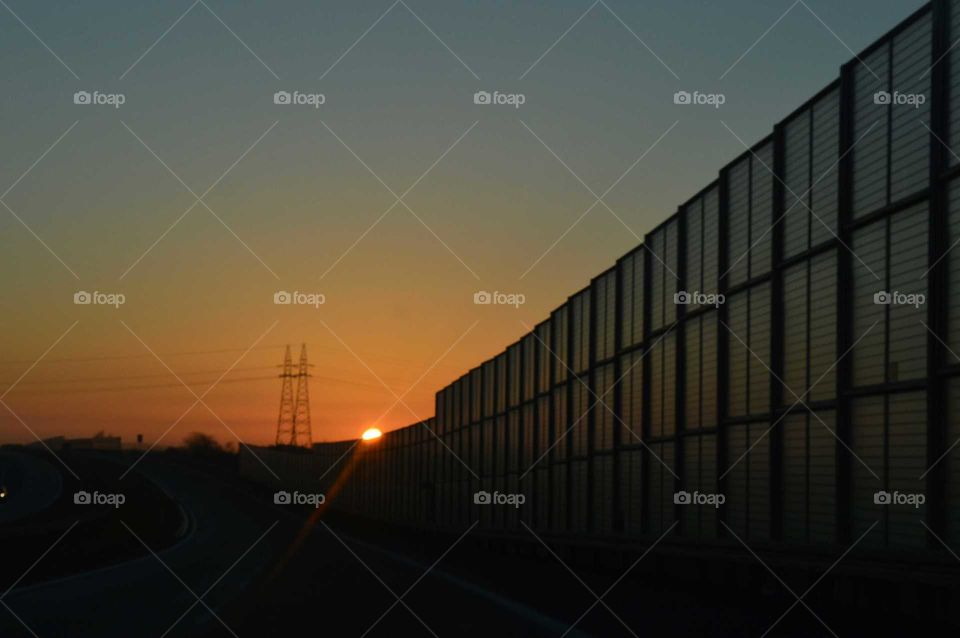 Golden hour during sunrise  on the expressway in Poland