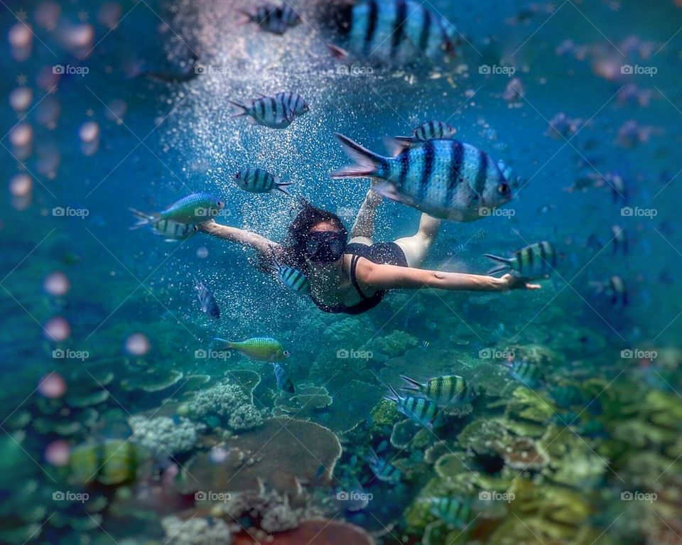 Flying Underwater Girl on Lengkuas Island