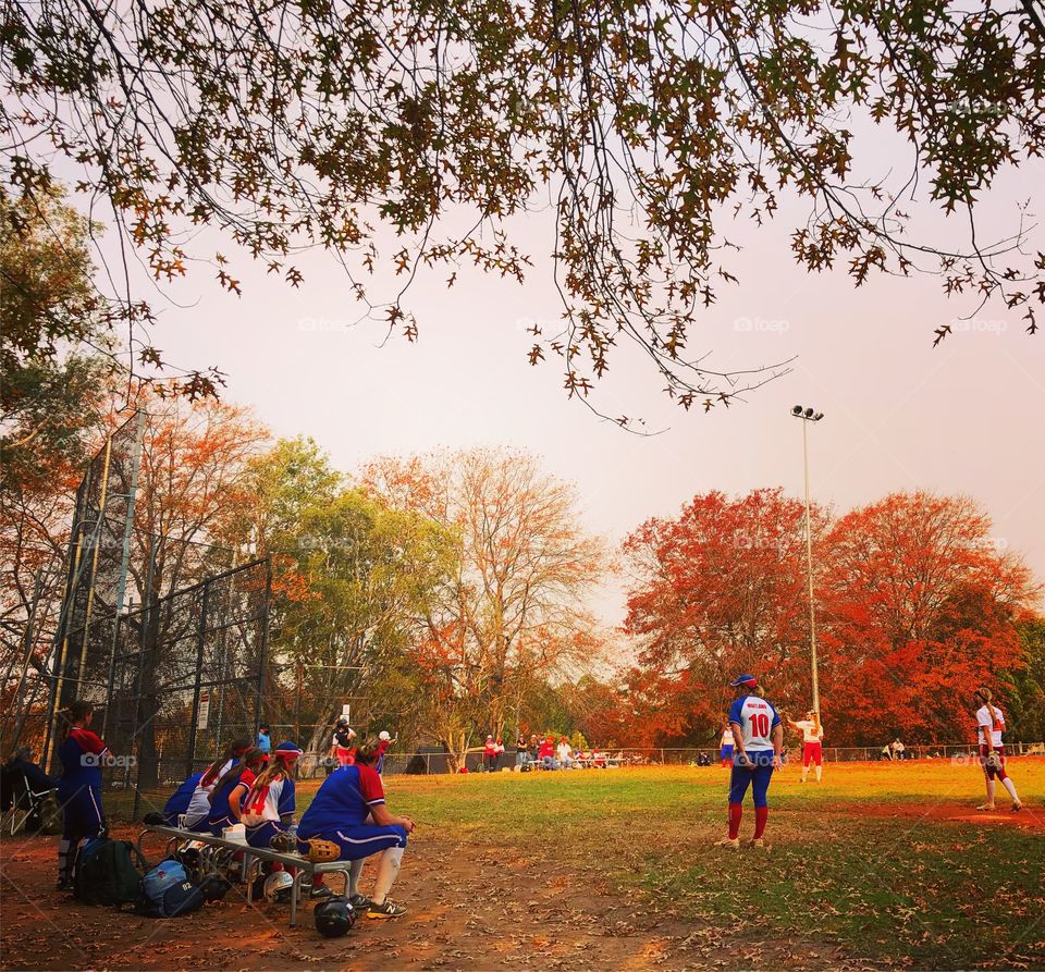 Saturday afternoon at the game - softball in Autumn in Australia 