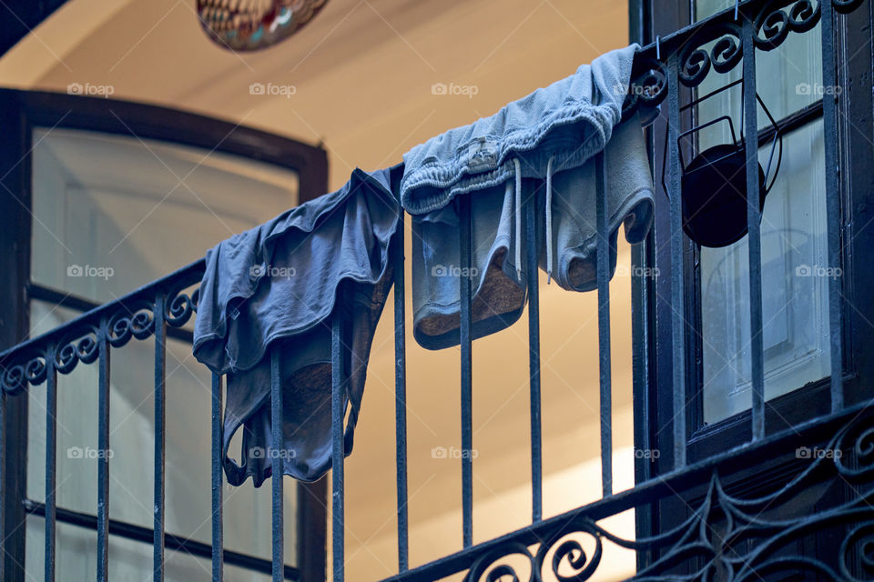 Balcony with clothes
