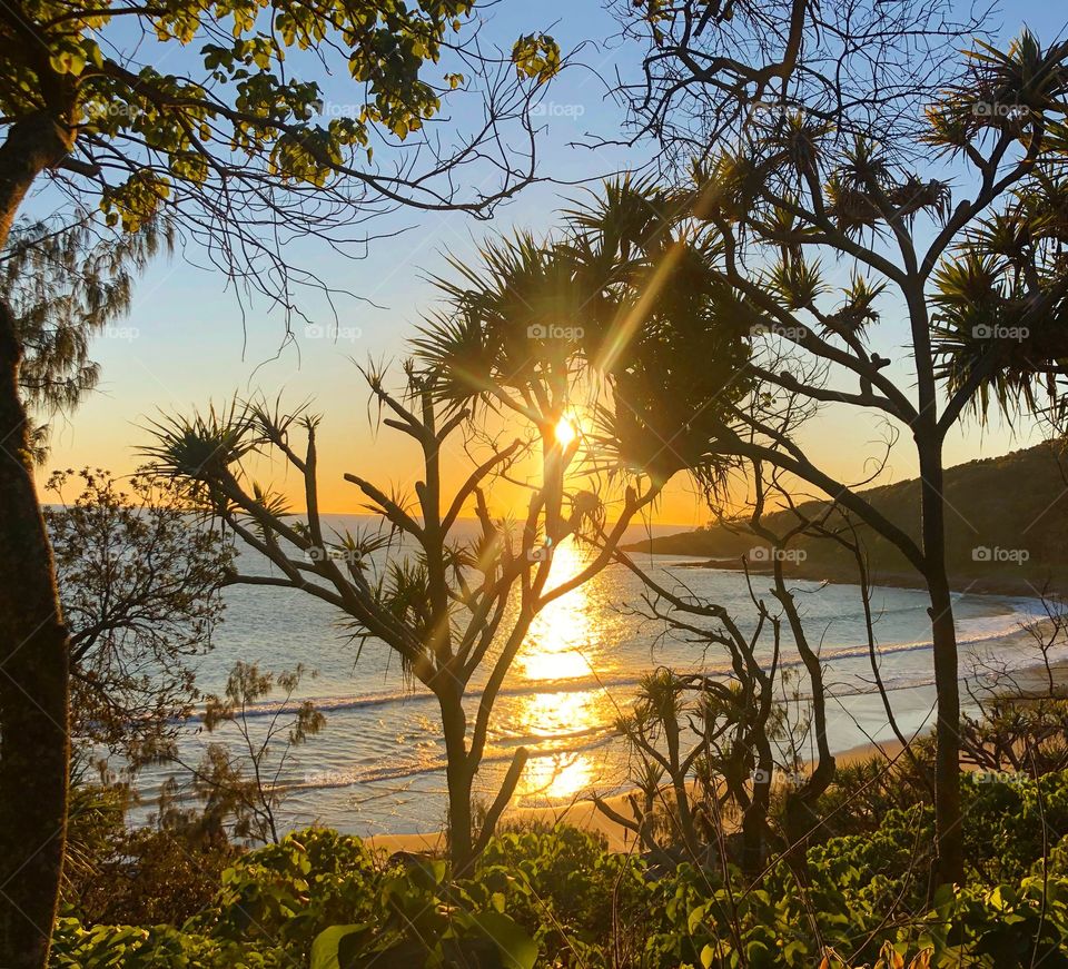 Sunrise in the tropical east coast of Australia at the beach 