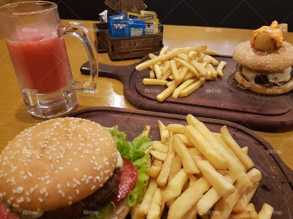 hamburger and french fries