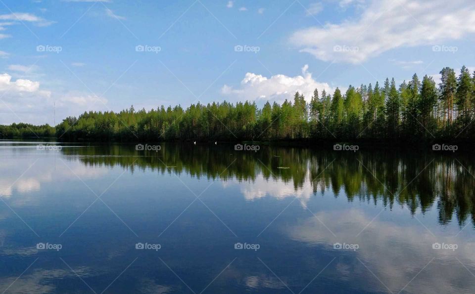 Beautiful lakeview with reflection, Oulu, Finland