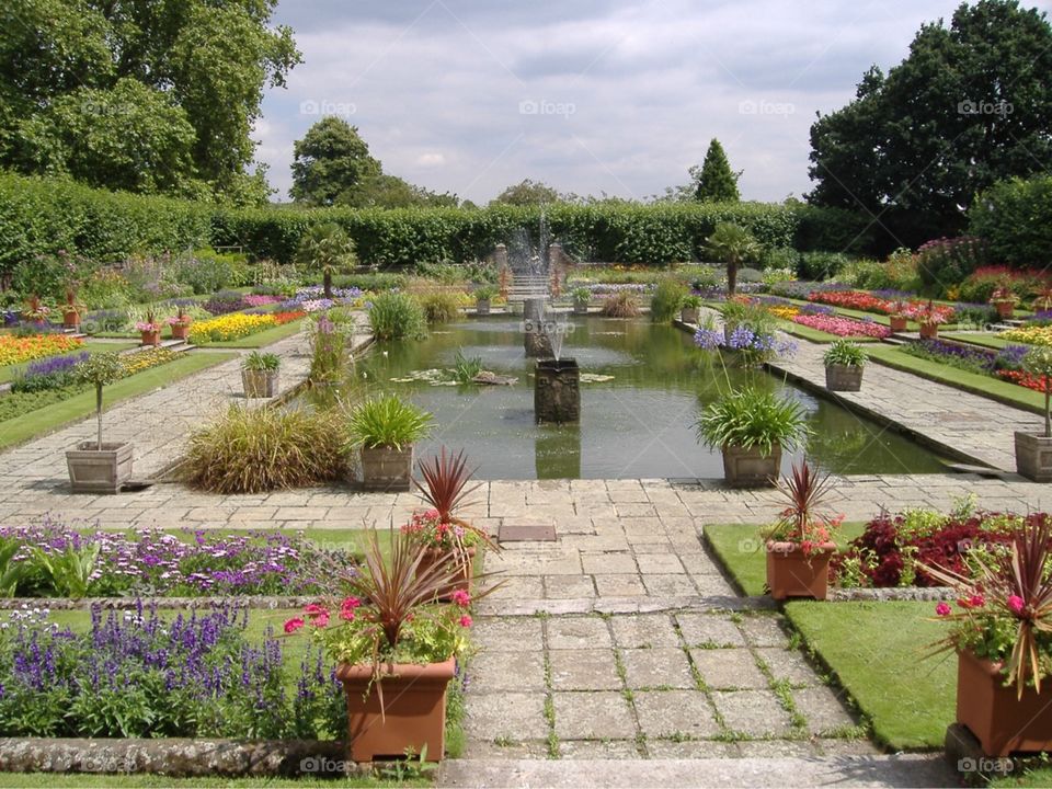 Colorful gardens at Kensington Palace. London, England. 