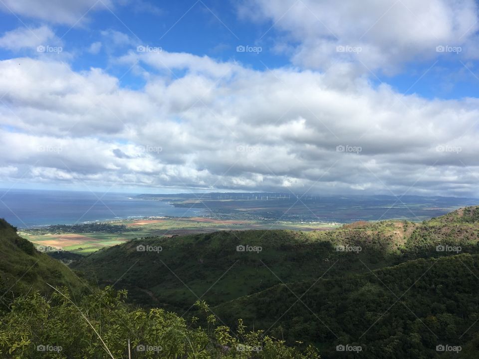 Hiking in Oahu, Hawaii. Mountain Top. Pacific Ocean View