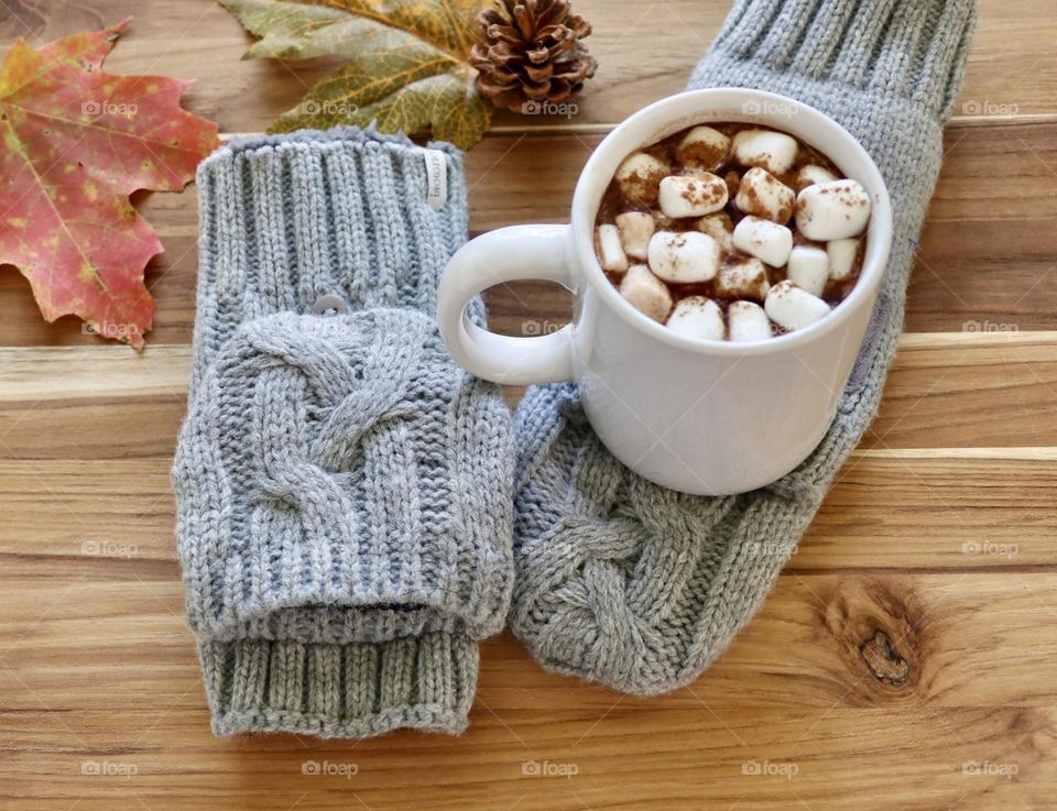 Hot chocolate on gloves