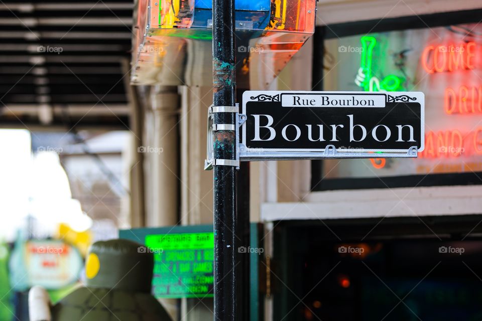 Bourbon street sign at French Quarter New Orleans Louisiana USA 