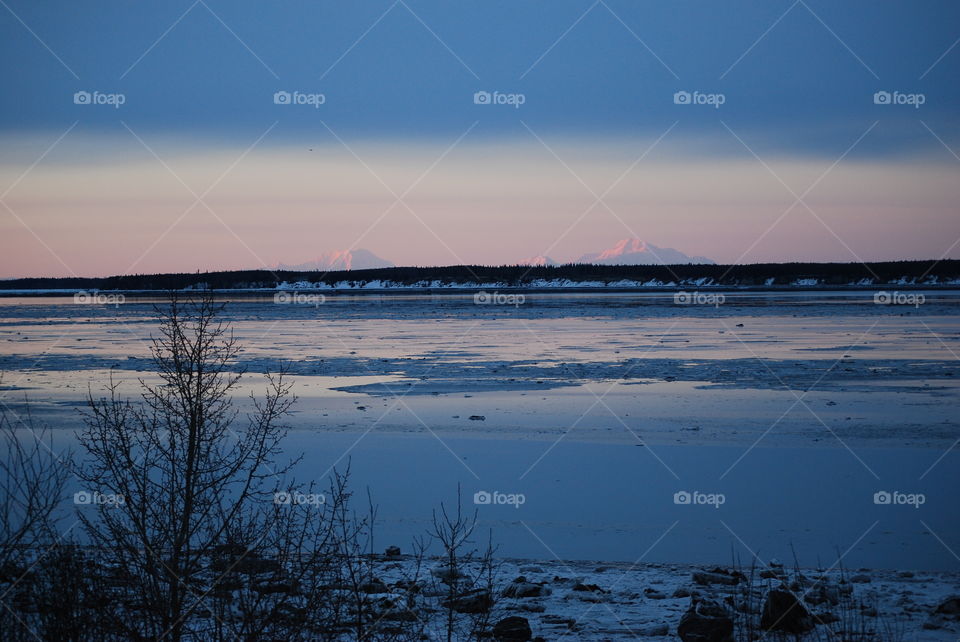 Magnificent Trio. View from Anchorage, Alaska 