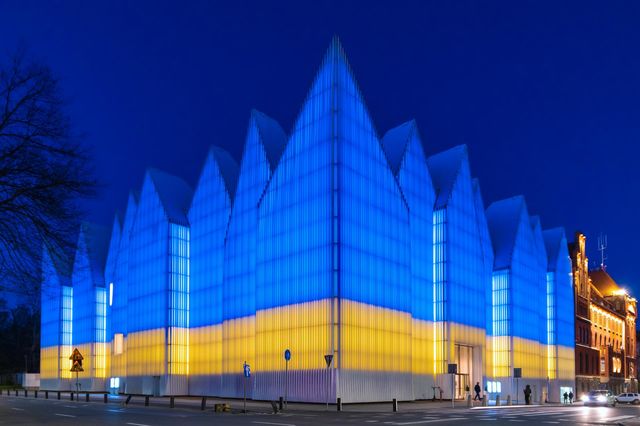Illuminated in support of Ukraine.