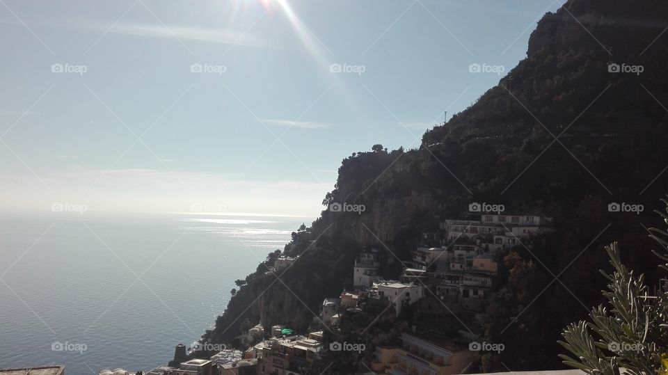 Positano, Amalfi Coast, view from the top of the mountain to the sea