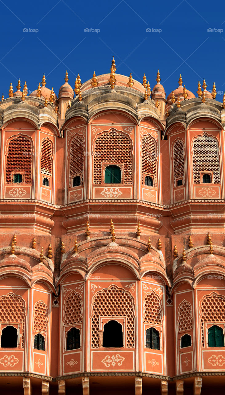 Close up of the Hawa Mahal in Jaipur, Rajasthan, India