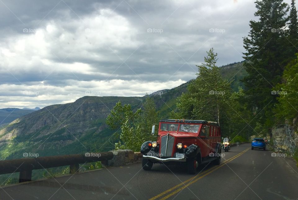 Red Bus in Glacier National Park 