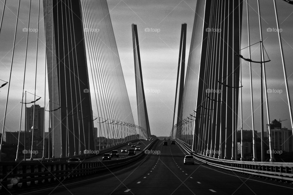 black and white big bridge in Vladivostok