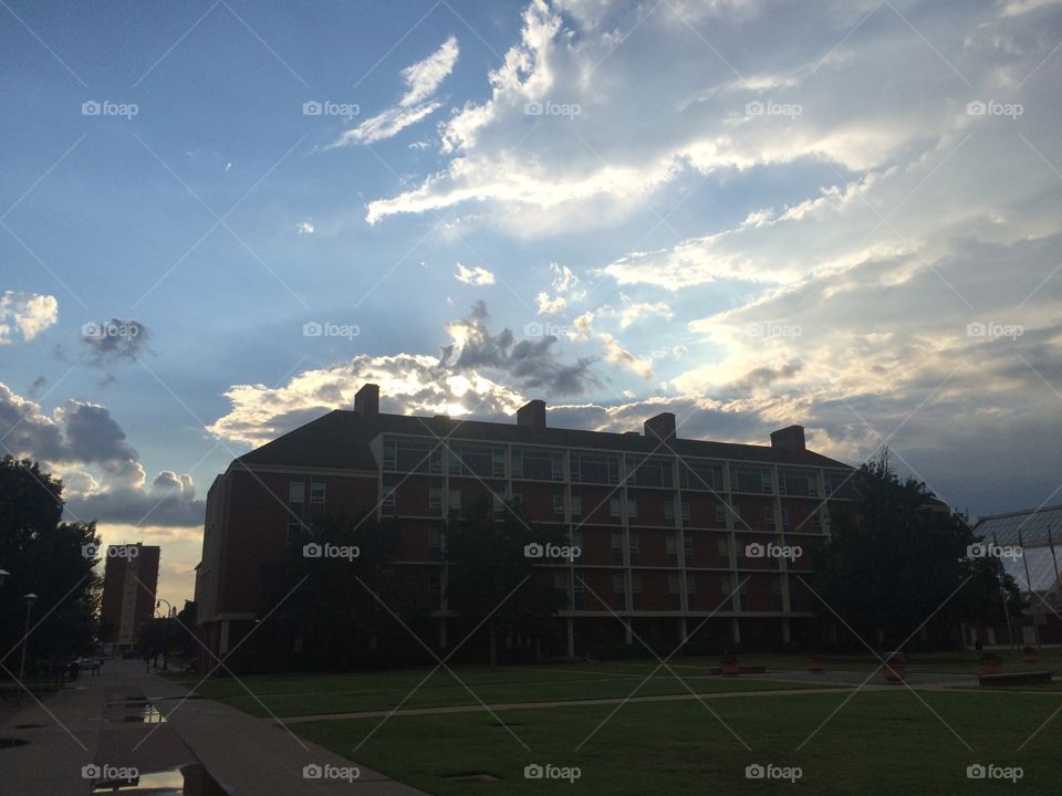 Oklahoma sky with sun on OSU campus. 