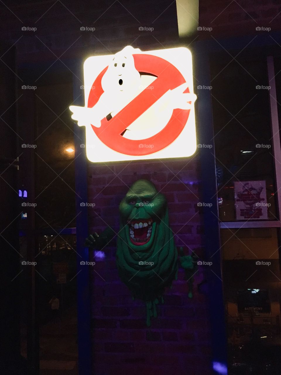 Joysticks retro arcade in Orlando Florida Ghostbusters sign and Slimmer
