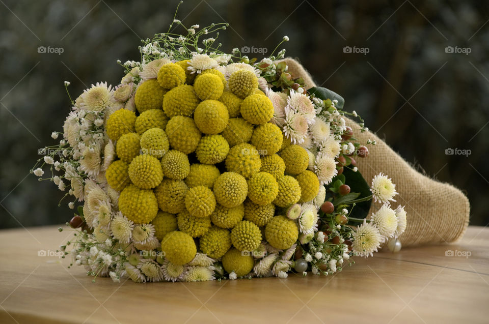 Bouquet decorated for Brides wedding unfocused background