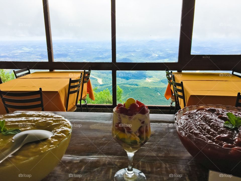 Delicious dessert with mountains view