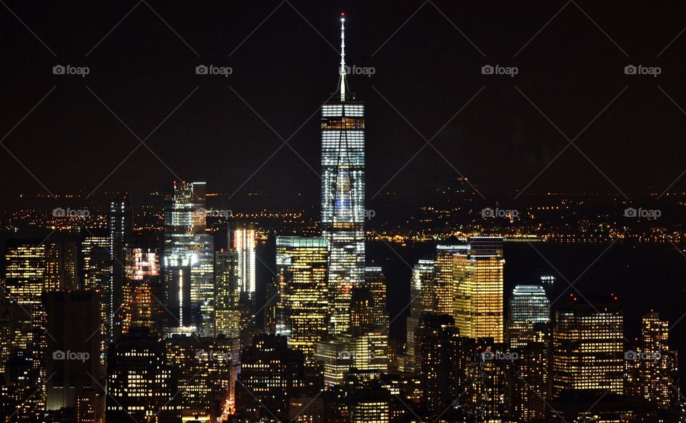 Downtown Manhattan Skyscrapers at night