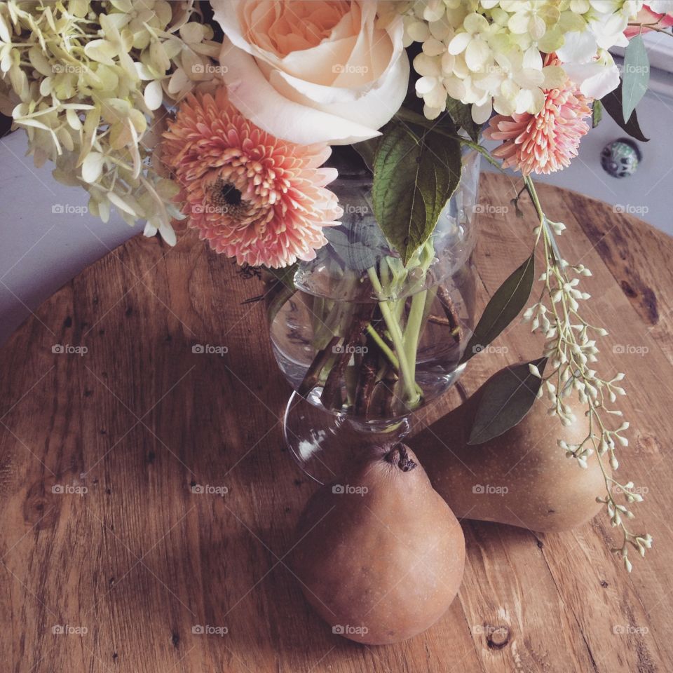Pears and Floral Still Life