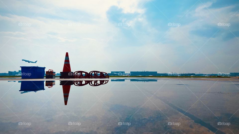 Shanghai HongQiao international Airport T1 Apron After Rain 