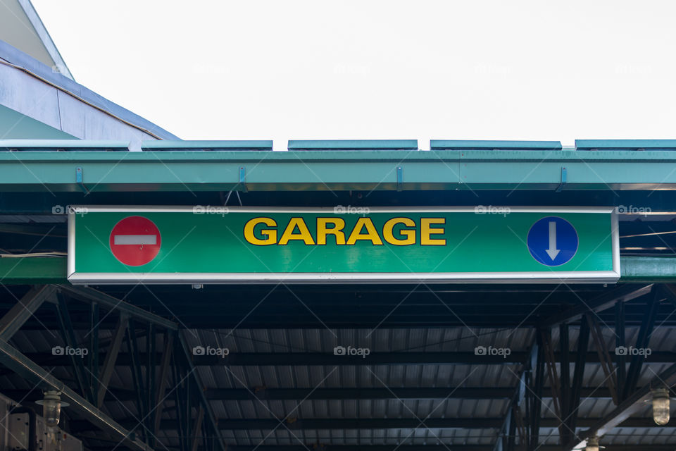 Garage sign on hotel parking