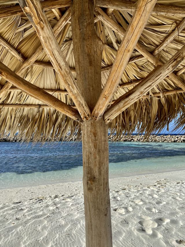 Beautiful beach with a tiki hut at the Bahia Principe Grand Jamaica hotel 