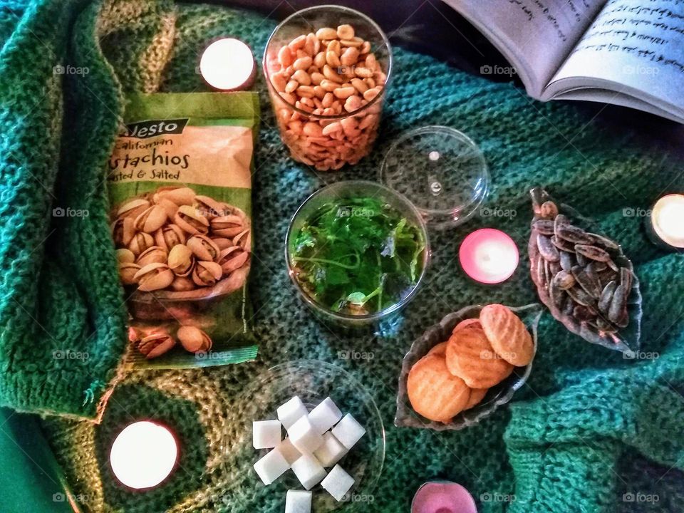In winter I enjoy a cup of moroccan tea with mint and nuts and some cookies and reading