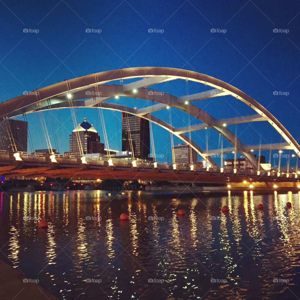 Rochester, New York, and the Frederick Douglas-Susan B. Anthony Memorial Bridge. 