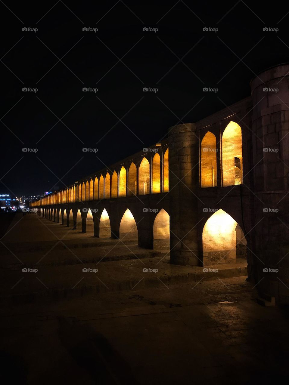 Night lights along the bridge.