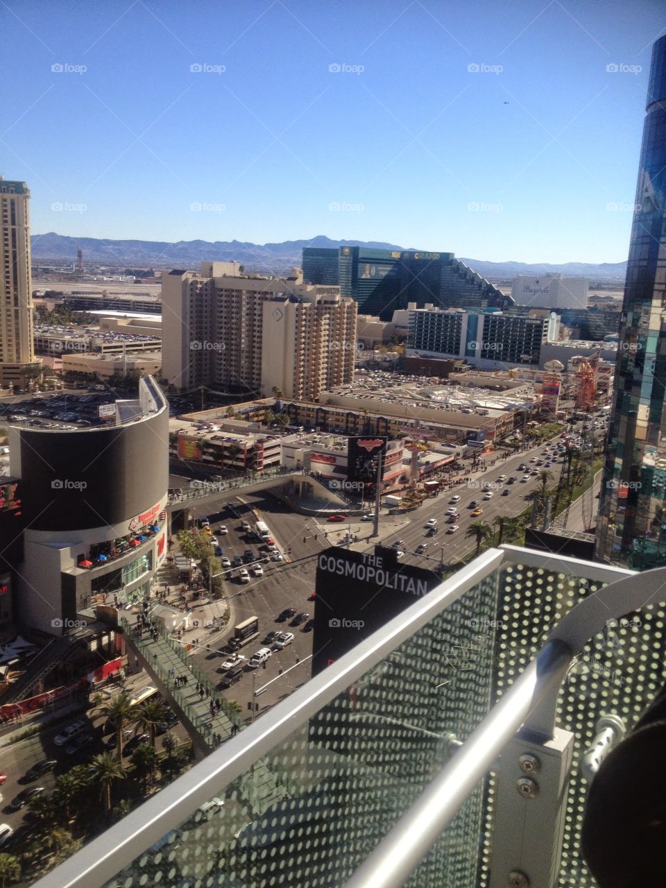 Las Vegas strip . View of Las Vegas from cosmopolitan balcony. 
