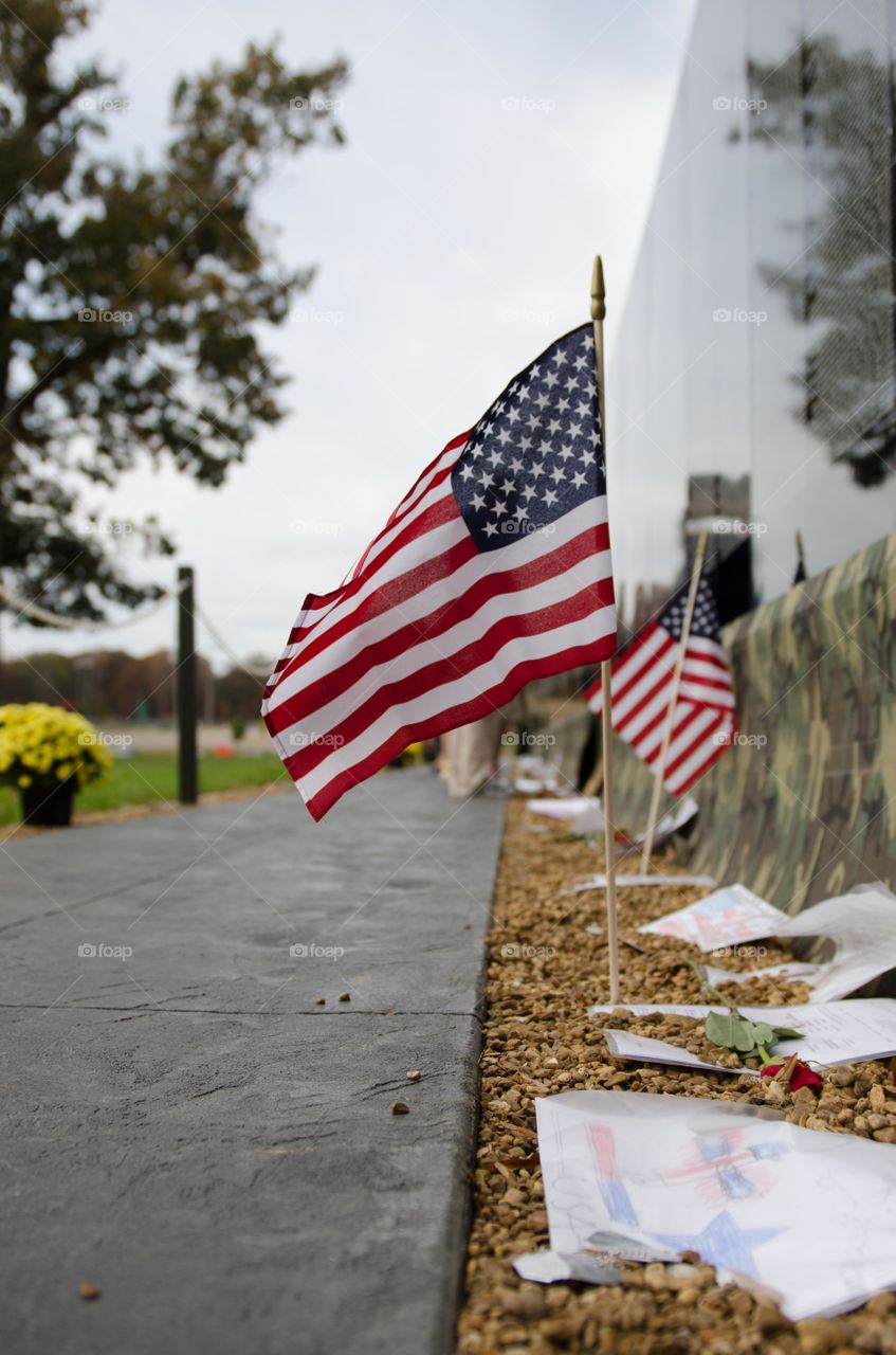 American Flag at Vietnam Wall Memorial 