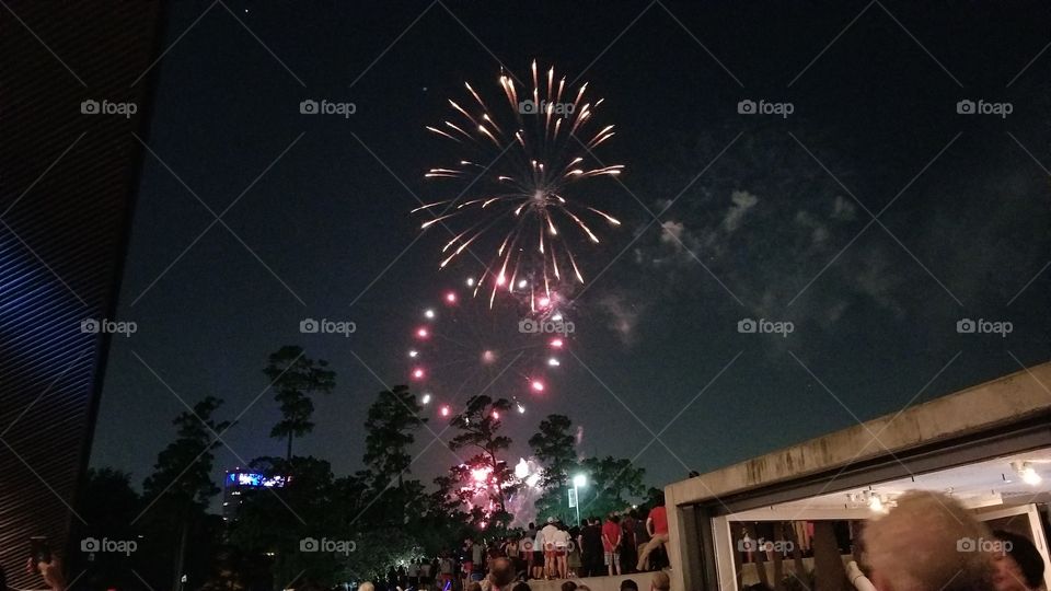 Firework show on Independence Day at Miller Outdoor Theater in Houston Texas!