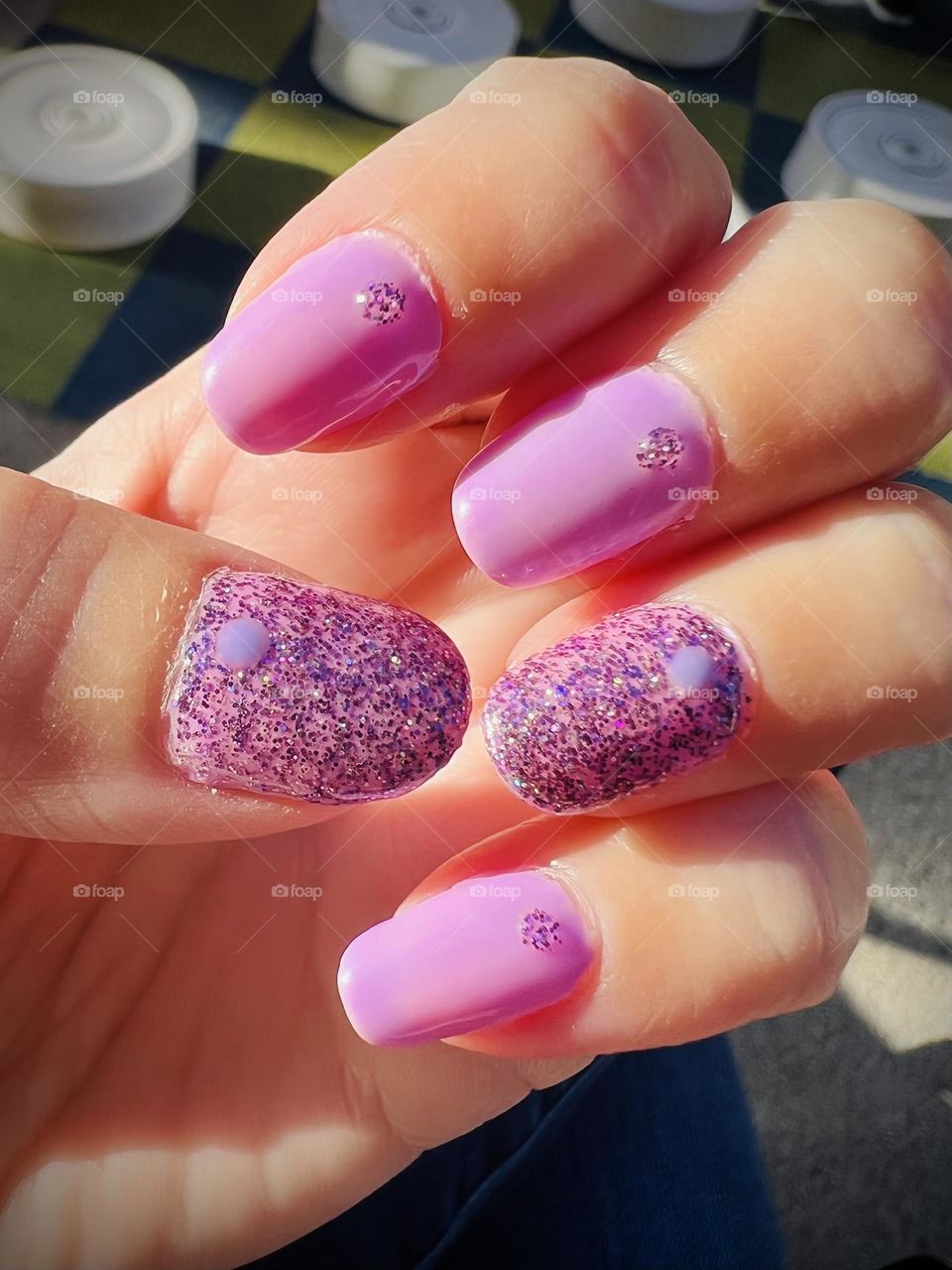 Pretty bright purple gel nail polish design 