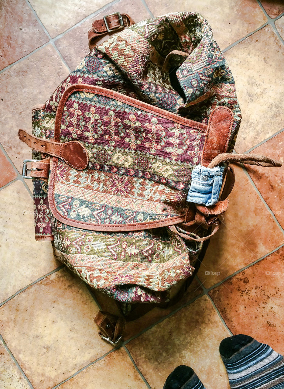 old canvas and leather bag