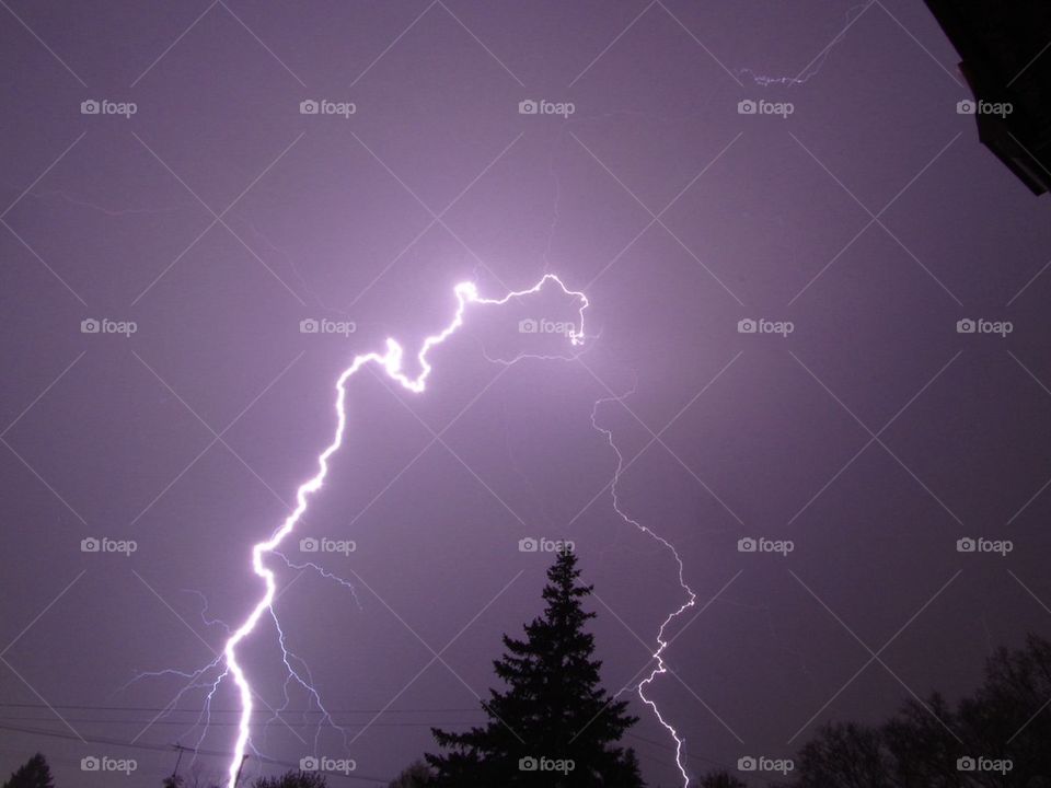 Lightning strike nearby at night